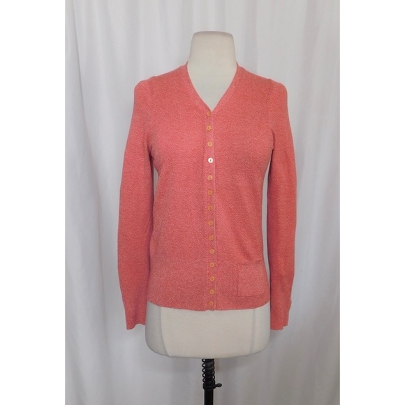 Anthropologie HWR Pink Red Heathered Cardigan Sweater Buttons Pocket Medium - Picture 1 of 10